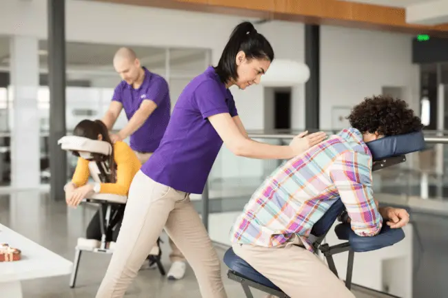 employees receiving chair massage